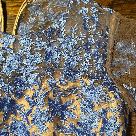 NWT Formal Floral Embroidered Long Mermaid Evening Gown w French Blue Lace - Picture 7 of 9